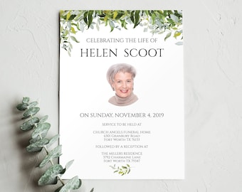 Funeral Invitation, Funeral Announcement Template, Celebration of Life Invitations, Memorial Service Printable, Memorial Service Idea, 0093