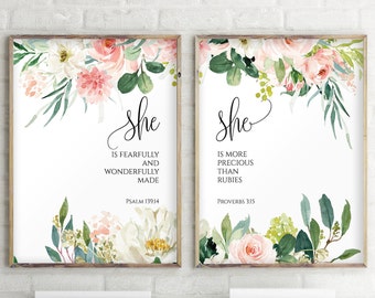 Christian Wall Art Signs, Set of 2 Prints, Gifts for Goddaughter for Baptism, Nursery Bible Verse Art Print, Goddaughter Baptism Gift, 1123