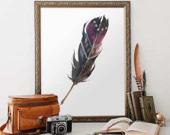 Printable Feather Poster Wall Art Printable Decor Instant Download Print Wall Decor Gift Idea Home Decor Purple Feather Printable Poster