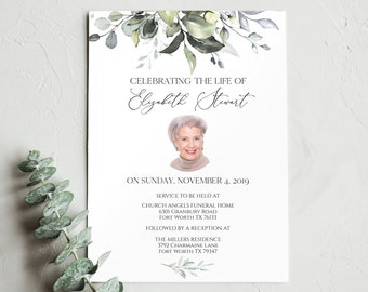 Funeral Invitation Instant Download, Funeral Announcement Template, Celebration of Life Invitations, Printable Memorial Service, 7013