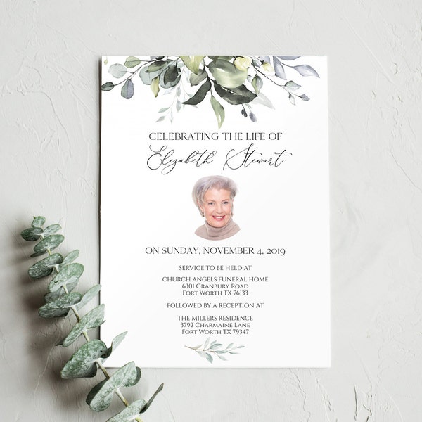 Funeral Invitation Instant Download, Funeral Announcement Template, Celebration of Life Invitations, Printable Memorial Service, 7013