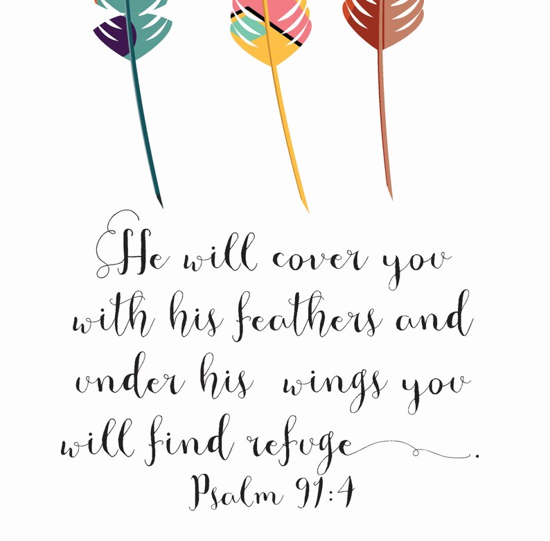 He Will Cover You With His Feathers Bible Verse Wall Art Etsy