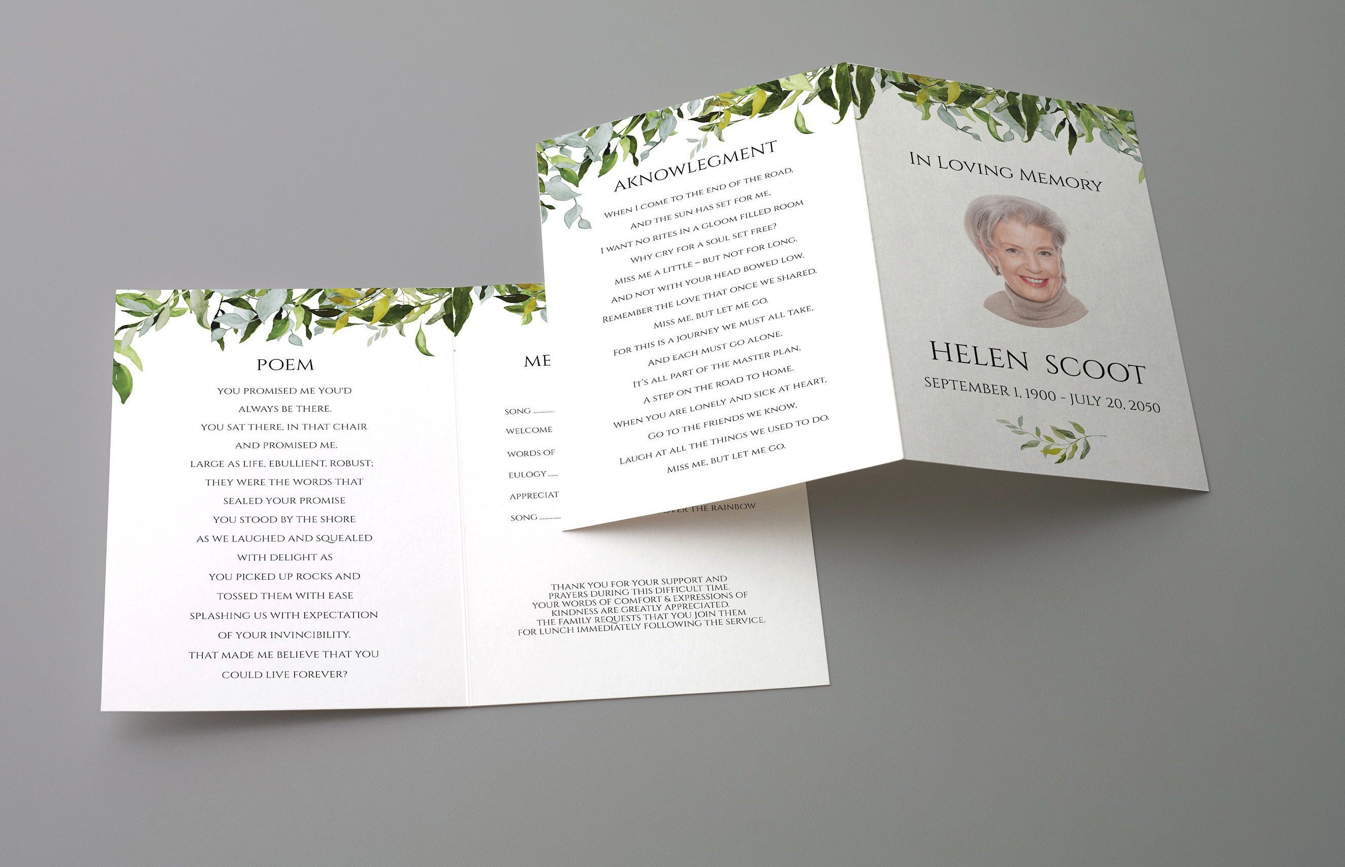 Funeral Program Template Folded Printable Funeral Program | Etsy