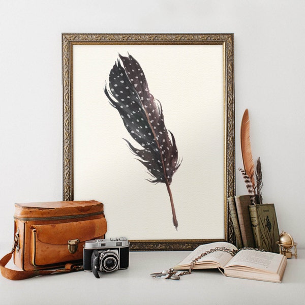 Black Feather Print Printable Feather Poster Wall Art Printable Decor Print Wall Decor Gift Idea Home Decor Black Feather Printable Home Art