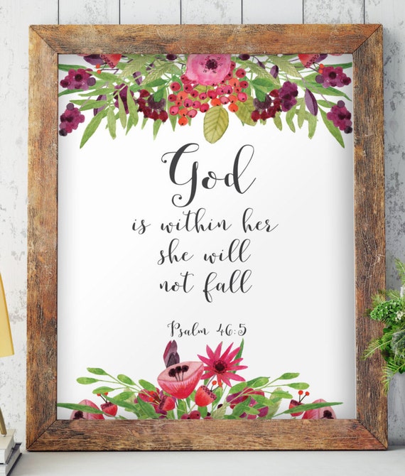 Prints Scripture art wall decor Bible verse printable God is within her ...