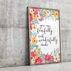 Fearfully and wonderfully made, Christian nursery wall art print, scripture art, Bible verse nursery print, Nursery wall art christian BD986 image 2