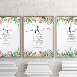 Nursery quotes, Scripture prints, Set of 3 prints, Scripture art, Baby girl nursery, Inspirational art, Motivational print, Nursery BD1043
