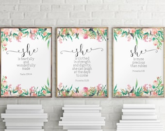 Nursery quotes, Scripture prints, Set of 3 prints, Scripture art, Baby girl nursery, Inspirational art, Motivational print, Nursery BD1043