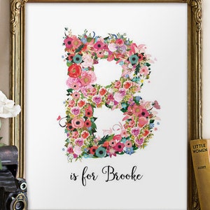 Personalized nursery wall art, Floral monogram letter, Nursery monogram, Nursery decor, Printable letters, Personalized gift, Digital BD-856 image 5