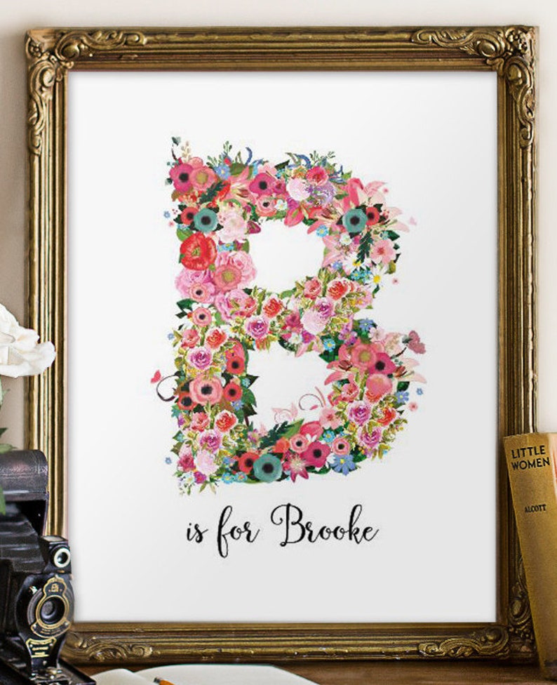 Personalized nursery wall art, Floral monogram letter, Nursery monogram, Nursery decor, Printable letters, Personalized gift, Digital BD-856 image 5