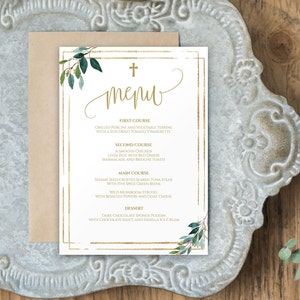 Baptism Menu, Instant Download, Greenery Baptism Menu, Boy Christening Menu, Editable Menu, Birthday Menu Template, Baby Shower Menu, 1149