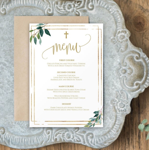 Baptism Menu Instant Download Greenery Baptism Menu Boy Etsy