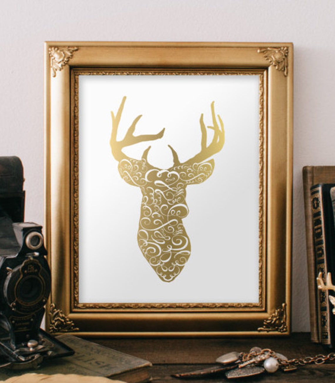 Gold Deer Print 8x10 Printable Art Gold Glitter Deer Etsy