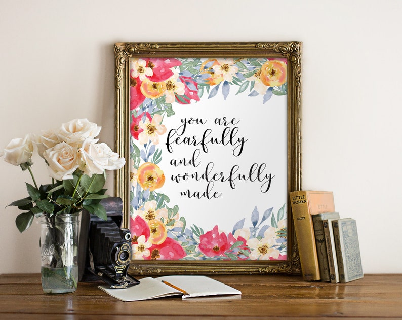 Fearfully and wonderfully made, Christian nursery wall art print, scripture art, Bible verse nursery print, Nursery wall art christian BD986 image 1