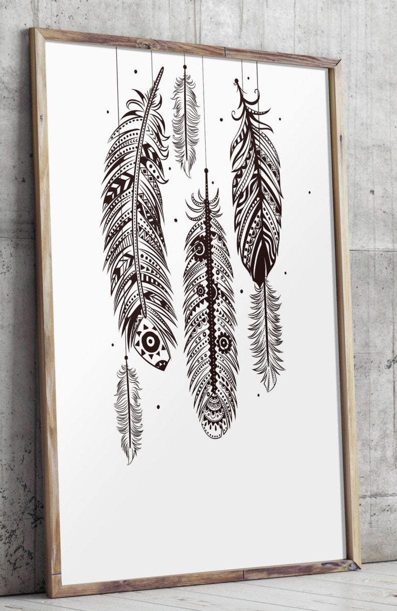 Bohemian Wall Art Feather Wall Art Bohemian Decor Printable Etsy
