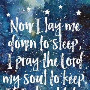 Bedtime prayer wall art, Nursery bible verse, Digital print, Now I lay me down to sleep, Bedtime prayer print, Baptism Gift, Digital BD-789 image 3