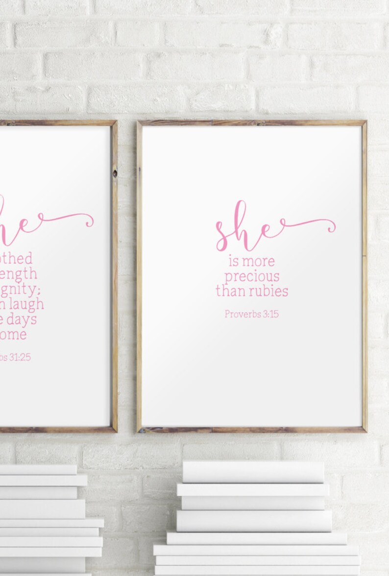 Set of 3 Print Pink Art Scripture Art Print Baby Girl | Etsy