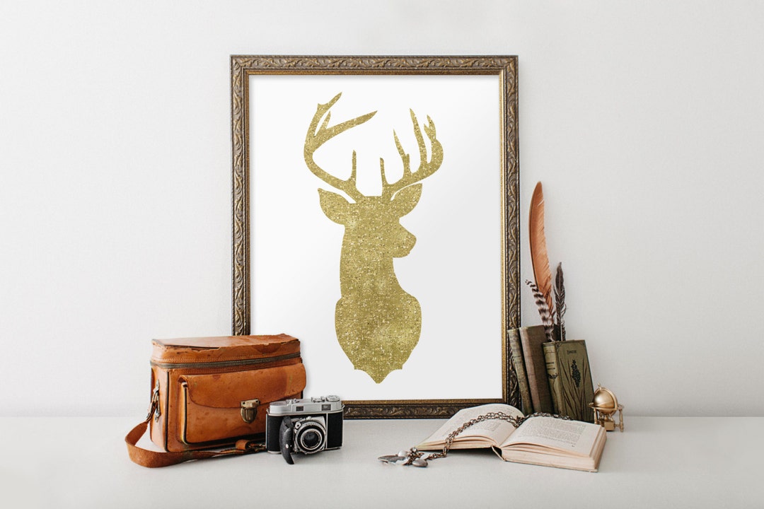 Gold Deer Head, Gold Wall Decor, Gold Printable, Gold Antler, Gold