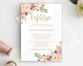 Pink Baptism Invite, Floral Baptism Invitation Template, Baptism Invitation girl, Baptism Invitation, Baptism Invitation Template, 0059