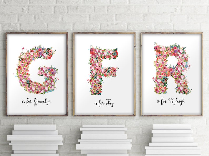 Personalized nursery wall art, Floral monogram letter, Nursery monogram, Nursery decor, Printable letters, Personalized gift, Digital BD-856 image 3
