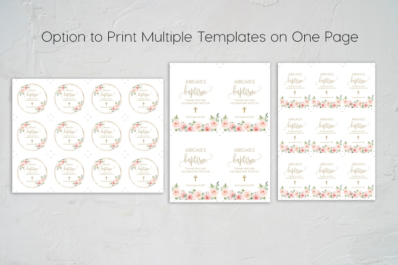 Round Favor Tags Template, Printable Baptism Favor Tags, First Communion Tags, Floral Baptism Tags, Thank You Tags, Christening Tags, 1143 image 6