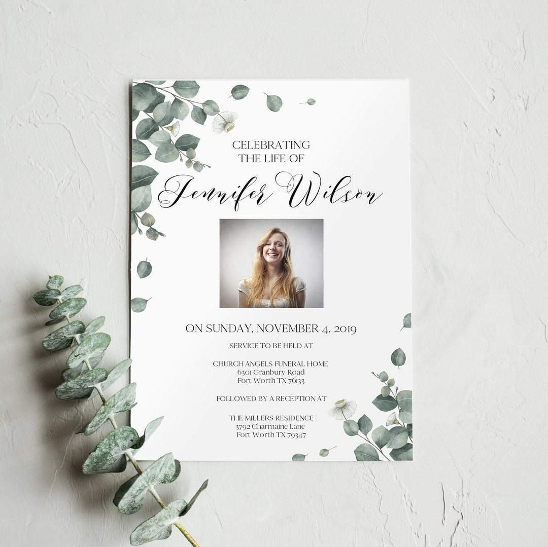 Funeral Invitation, Funeral Announcement Template, Printable Memorial