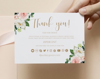 Floral Thank You for Your Order Card Template, Small Business Thank You Card, Thank You For Your Purchase, Thank You Package Insert, 9001