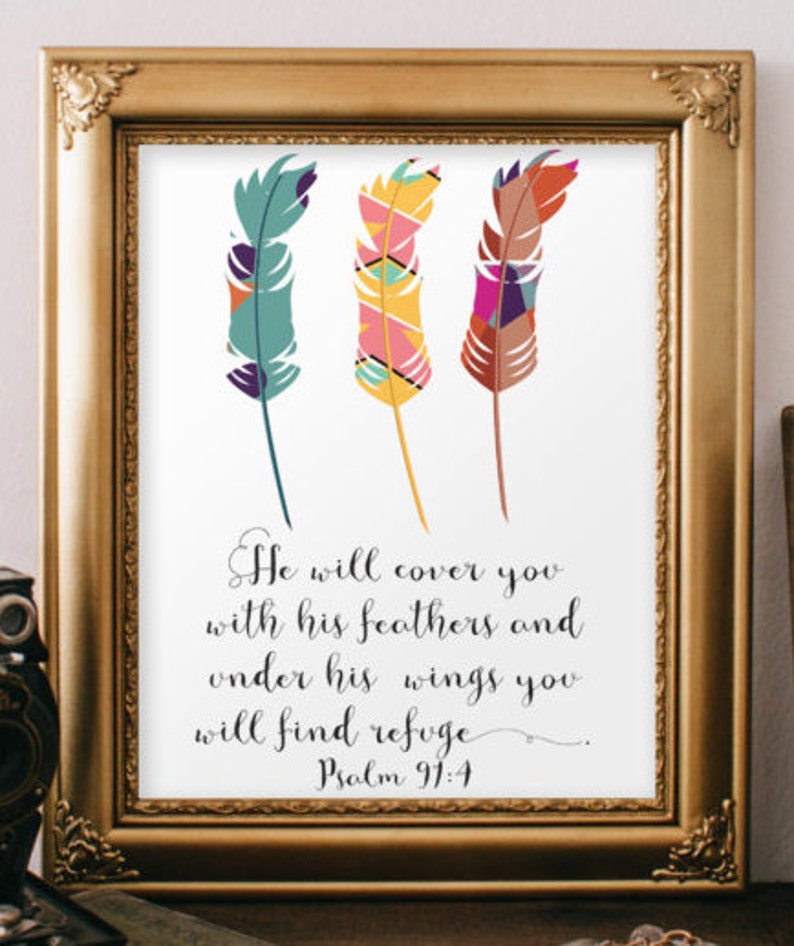 He Will Cover You With His Feathers Bible Verse Wall Art Etsy