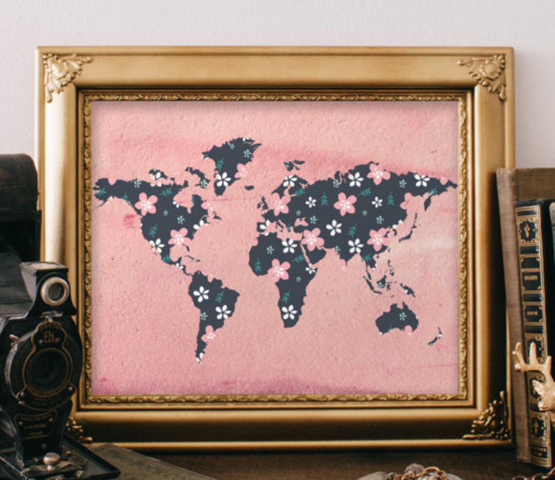 World Map World Map Print World Map Poster Nursery Wall Etsy