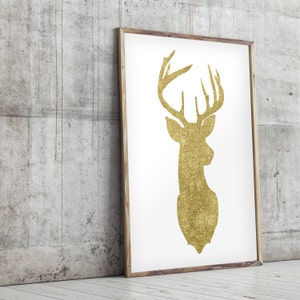 Gold Deer Head, Gold Wall Decor, Gold Printable, Gold Antler, Gold