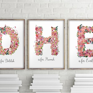 Personalized nursery wall art, Floral monogram letter, Nursery monogram, Nursery decor, Printable letters, Personalized gift, Digital BD-856 image 4