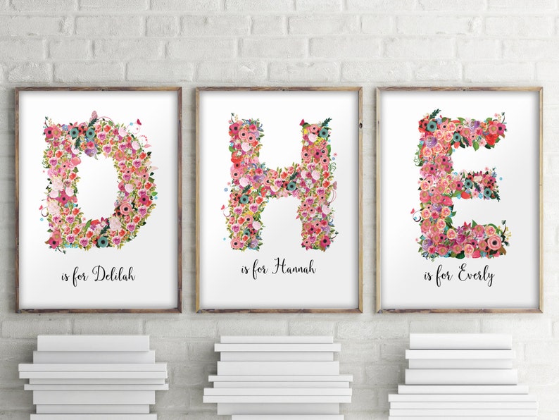 Personalized nursery wall art, Floral monogram letter, Nursery monogram, Nursery decor, Printable letters, Personalized gift, Digital BD-856 image 4
