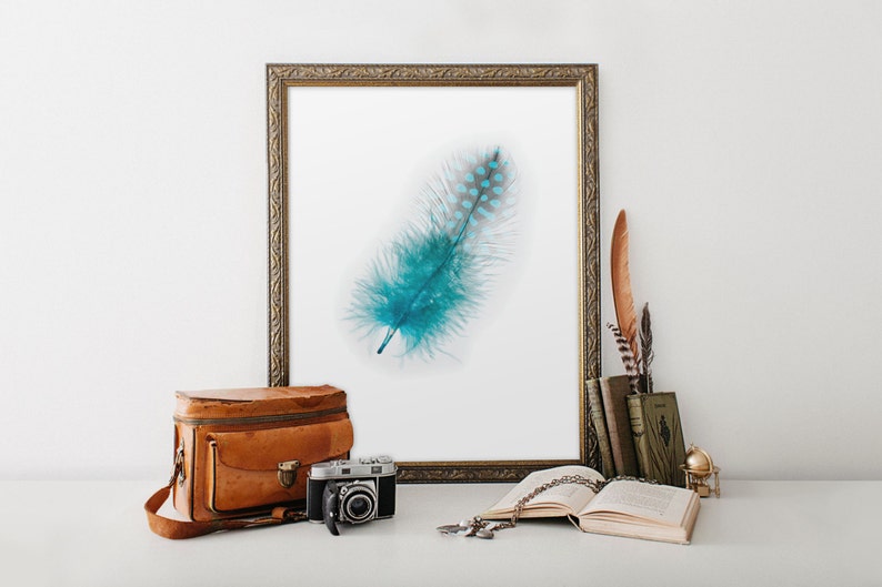 Feather, Feather Poster, Feather Print, Feather Art, Feather Wall Art, Blue Feather, Blue Print Art, Blue Prints, Boho Prints, Art, BD-061 image 1