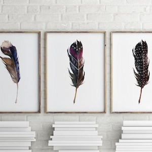 Printable art, Set of 3 wall art, Feather art print, Home decor, Watercolor feather decor, Instant download, Nursery art, Digital art BD-755