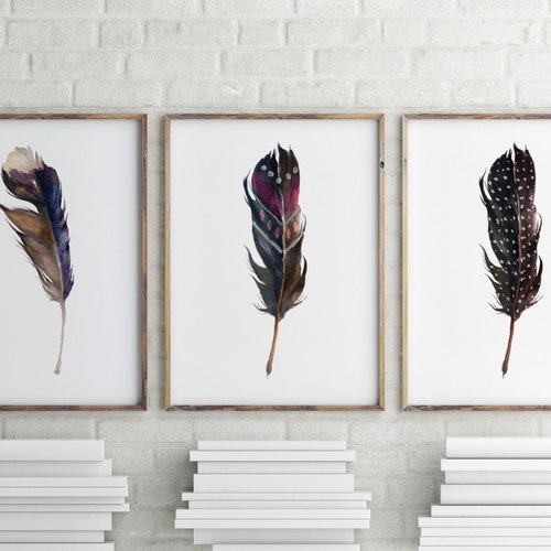 Printable Art Set of 3 Wall Art Feather Art Print Home - Etsy