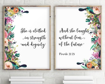 Set of 2 Prints, Gifts for Goddaughter for Baptism, Nursery Bible Verse Art Print, Goddaughter Baptism Gift, Christian Wall Art Signs, 1119