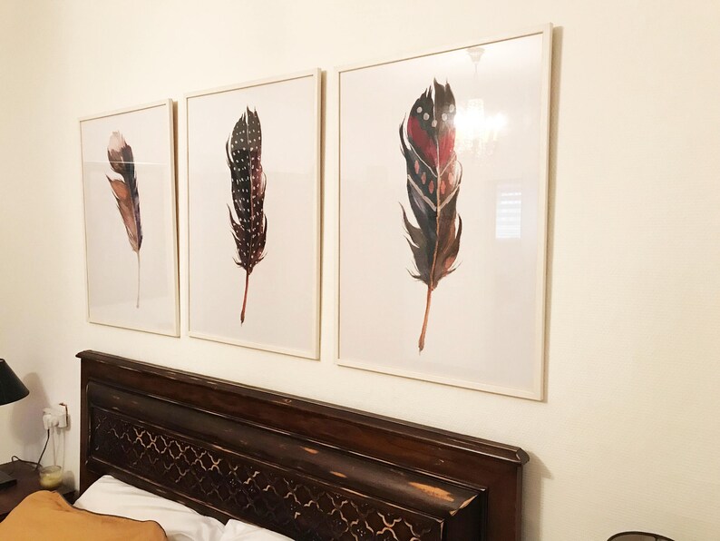 Printable Art Set of 3 Wall Art Feather Art Print Home Etsy