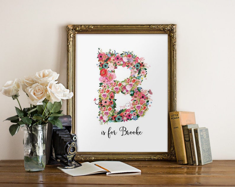 Personalized nursery wall art, Floral monogram letter, Nursery monogram, Nursery decor, Printable letters, Personalized gift, Digital BD-856 image 1