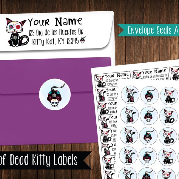 Day of the Dead Kitty Cat Address Labels, Mailing Labels
