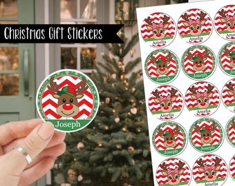 Personalized Round Name Stickers for Christmas Gifts --- One Sheet