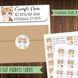 Floral Cat Address Labels, Mailing Labels