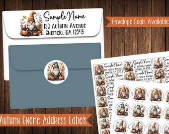 Autumn Fall Gnome Address Labels, Mailing Labels