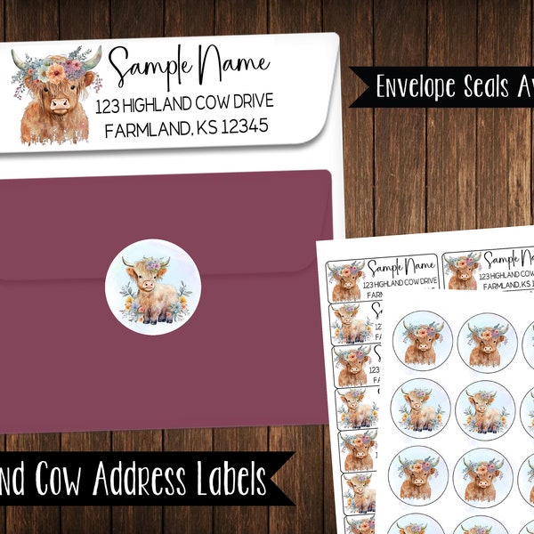 Highland Cow Address Labels, Mailing Labels