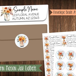 Autumn Floral Mason Jar Address Labels, Mailing Labels
