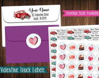 Valentine Trucks Address Labels, Valentine's Day Address Labels, Wedding Labels