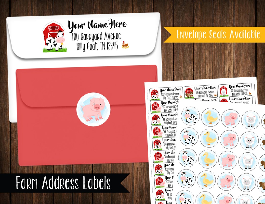 Red Barnyard Address Labels, Farm Animals Address Labels, Farm Birthday