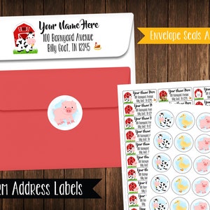 Red Barnyard Address Labels, Farm Animals Address Labels, Farm Birthday Party, Barn Birthday Party