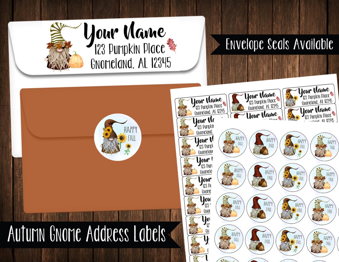 Autumn Gnome Address Labels, Mailing Labels Etsy