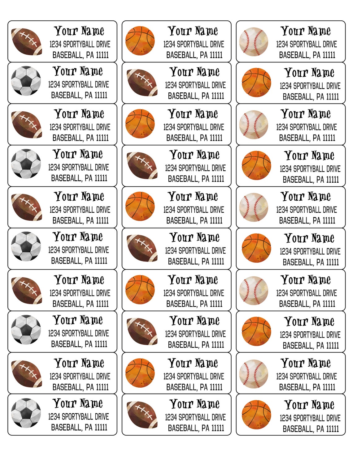 Sports Address Labels Mailing Labels Sports Themed Party Etsy