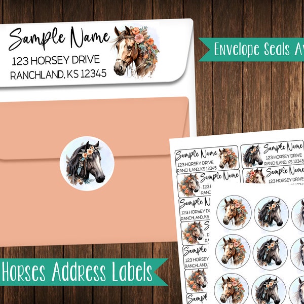 Floral Horse Address Labels, Mailing Labels